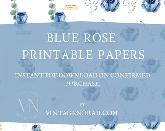 Journal Pages ~Blue Rose, Scrapbooking, Journal Pages, Ephemera, Decorative Paper,Digital, Instant PDF download