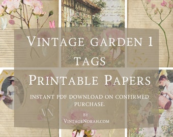 Vintage Garden no1 Journal tags. Digital PDF Instant Download. Scrapbooking. Journals. Papercraft. Supplies.