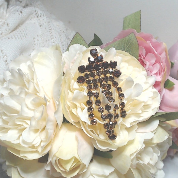 Vintage Brooch. Topaz rhinestone faceted. image 3