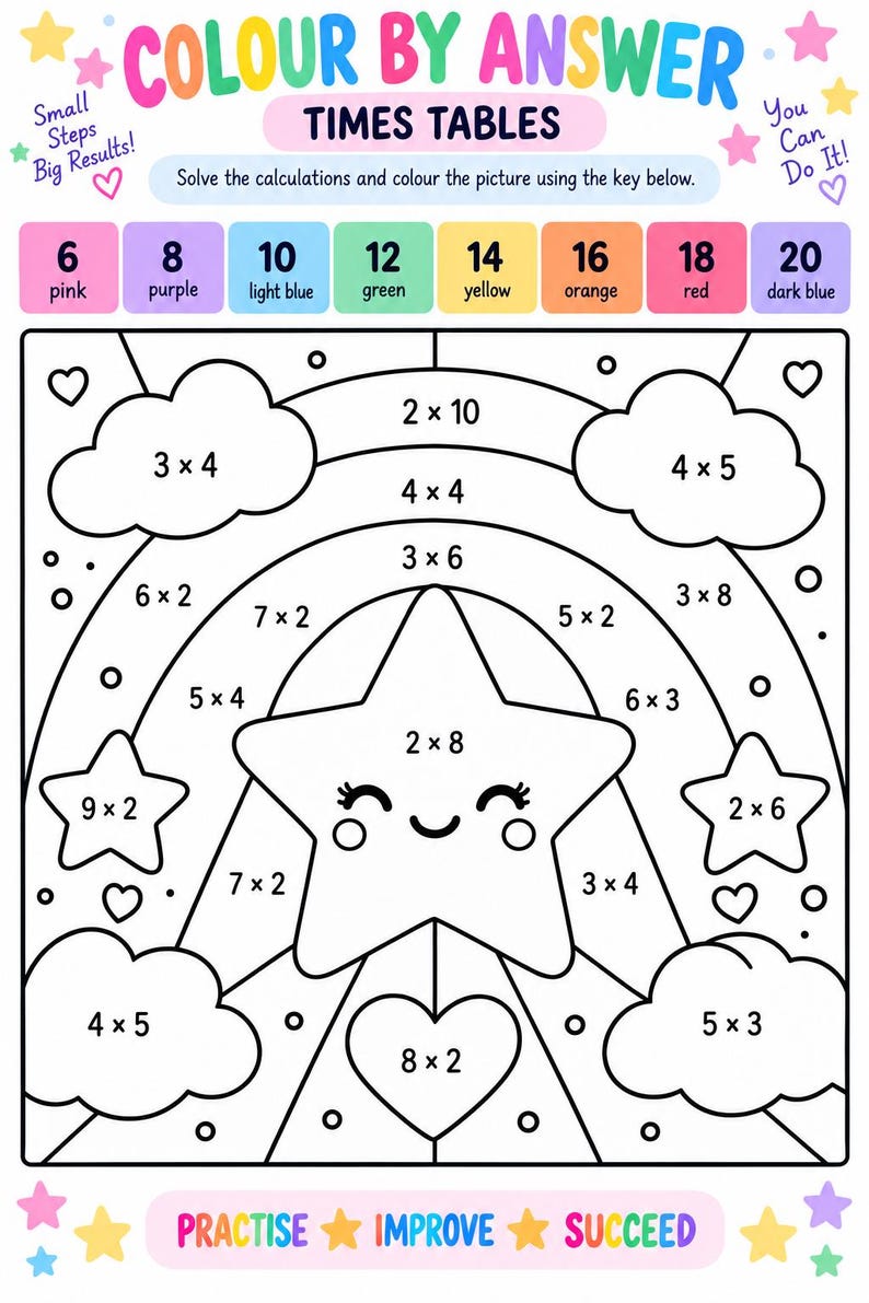 Times Tables Colour by Answer Worksheet | Multiplication Practice ...