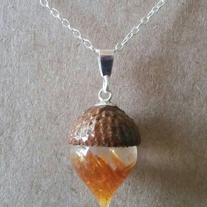 Floating Orange Kyanite Acorn Necklace - Sterling Silver Nature Pendant