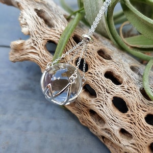 Pools of Light, Large, Modern Crystal Pendant, Crystal Ball Necklace, 16mm, Undrilled Clear Quartz, Sterling Silver