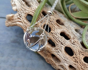 Pools of Light, Large, Modern Crystal Pendant, Crystal Ball Necklace, 16mm, Undrilled Clear Quartz, Sterling Silver