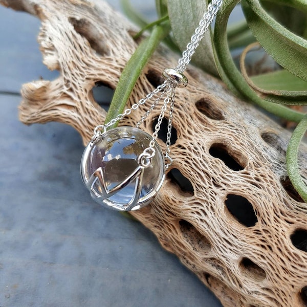 Pools of Light, Large, Modern Crystal Pendant, Crystal Ball Necklace, 16mm, Undrilled Clear Quartz, Sterling Silver