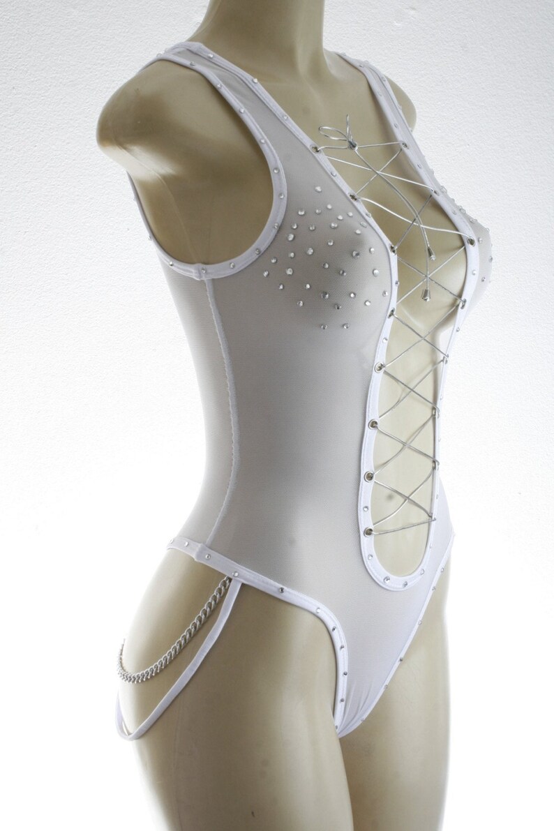 Exotic Dancewear White Mesh One Piece Etsy