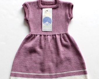 VINTAGE 70&#39;s purple knitted wooly dress - French NOS - Size 12/18 months