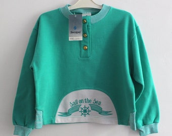 Vintage 80/90's green and white nautical sweat shirt - Spanish NOS - Size 8 years