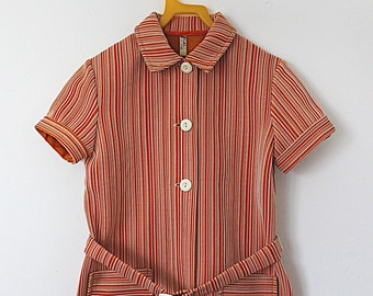 Vintage 60's striped belted tunic - Belgian NOS - Size 6 years