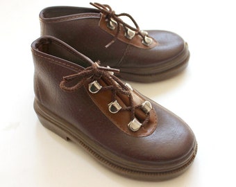 Wandellaarzen in bruine lederen korst van de jaren '70 - Oude nieuwe voorraad - Maat EU 24