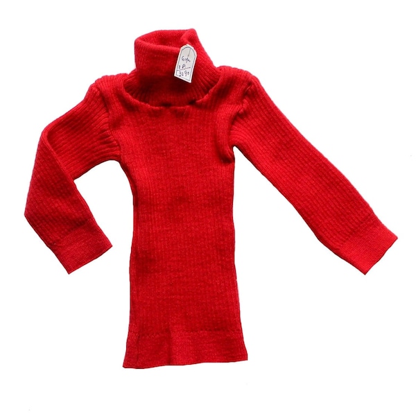 Pull col montant rouge des années 70 - Stock neuf - Taille 6 mois