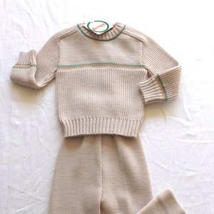 Vintage 1970's beige knitted set - French NOS - Size 2 years