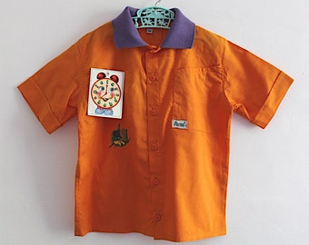 Vintage 80/90's orange and purple cotton polo shirt - Spanish new old stock - Size 3 years