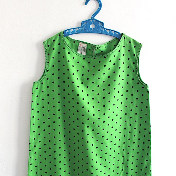 Robe en coton vert pomme à pois des années 70 - Stock Neuf - Taille 10 ans