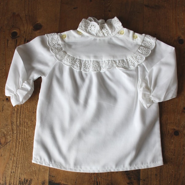 Blouse chemise blanche avec broderie anglaise des années 70 - Stock ancien neuf - Taille 6 mois