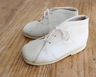 Vintage 50's white leather booties - New old stock - Size EU 21 / US 5