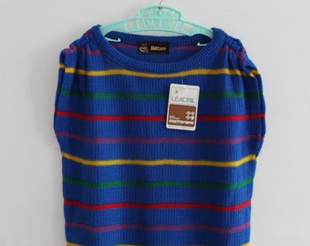 Top in maglia blu a righe anni '80 - Nuovo stock - Taglia 6 e 7 anni