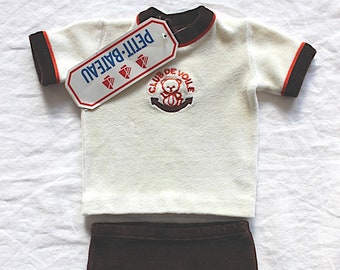 French vintage 70/0's Petit Bateau velvet terrycloth jersey set - New old stock - Size 3 months