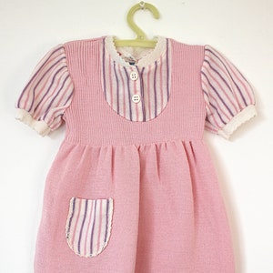 Vintage 70&#39;s pink knitted summer dress - French NOS - Size 18 months