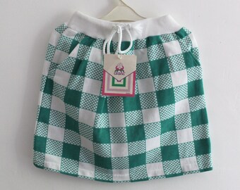 Falda de punto a cuadros verde y blanco de los años 80/90 - Stock nuevo y antiguo - Talla 10 años