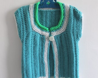 Gilet fait main fil brillant des années 80 - Taille 2/3 ans