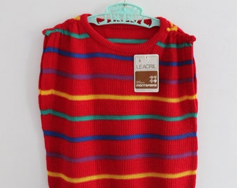 Top in maglia a righe rosse anni '80 - Nuovo stock - Taglia 4/5/6 anni