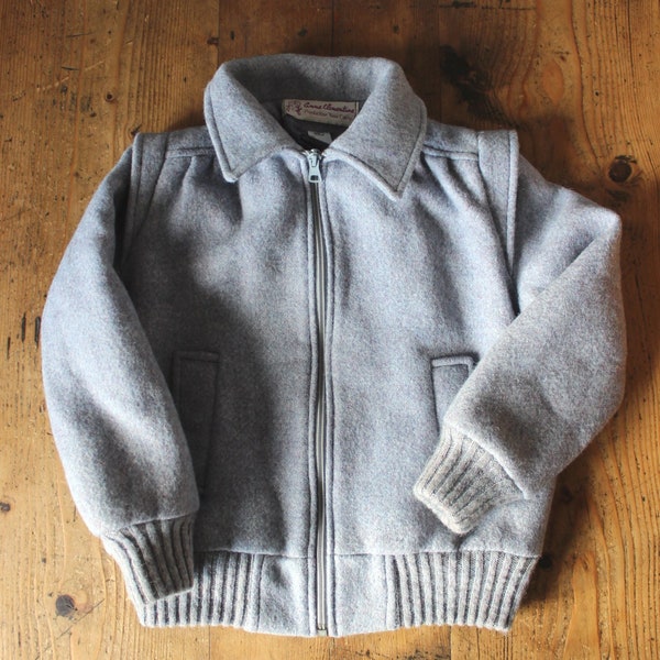 Blouson d'hiver en laine gris des années 70 - Stock ancien neuf - Taille 7/8 ans