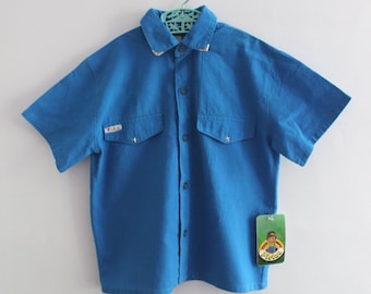 Vintage 80's turquoise cotton shirt - Spanish new old stock - Size 3 years