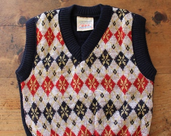 Vintage 70's wooly patterned Petit Bateau knitted vest - French NOS - Size 6 months