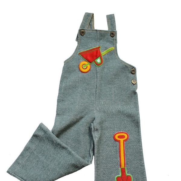 Salopette Combinaison en jersey vert jean motif " Brouette " Petit Bateau - Stock Neuf - Taille 4 ans