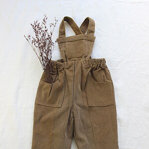 Vintage 60's brown cotton corduroy dungarees - French new old stock - Size 1 year
