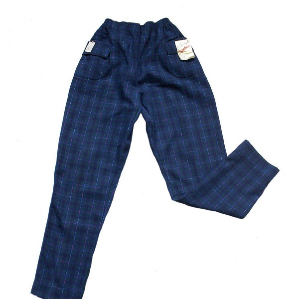 Pantalon bleu à carreaux avec laine des années 60 - Stock ancien neuf - Taille 12 ans
