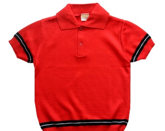 Vintage 70/'s french bright red baby roll neckpoloneck top approx 3-6m