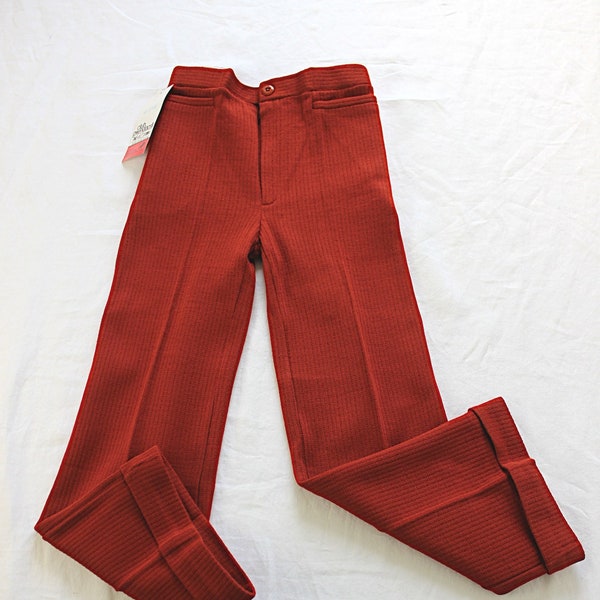 Vintage 70's rust jersey trousers - French NOS - Size 10 and 12 years