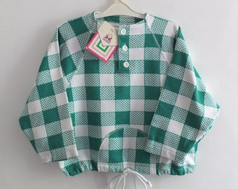 Vintage 80/90's checked green and white sweat shirt - New old stock - Size 6 years