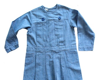 Blouse des années 40 en coton Chambray bleu - Taille 2 ans