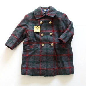 1950's checkered wool coat - French NOS - Size 4 years