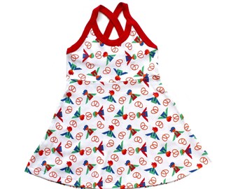Vintage 70&#39;s printed cotton jersey dress - French New old stock - Size 2 years