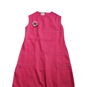 Vintage 60&#39;s pink summer dress with Flower appliqué - French NOS - Size 12/14 years
