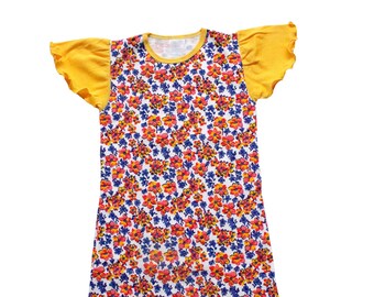Nachthemd van jersey met bloemenprint uit de jaren 70 - Nieuw, ongebruikt - Maat 8 jaar