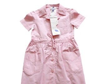 French vintage 80's light pink cotton summer dress - New old stock - Size 3 years