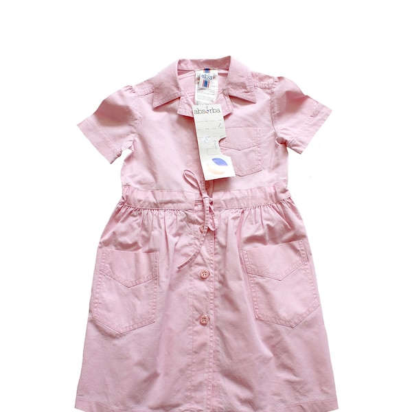 French vintage 80's light pink cotton summer dress - New old stock - Size 3 years