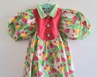 Robe d'été en coton fleuri des années 80 - Taille 18 mois