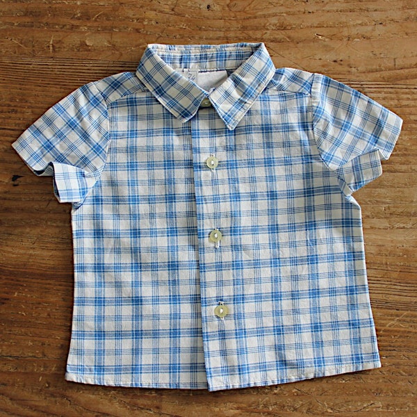 Chemise en coton à petits carreaux des années 70 - Stock ancien neuf - Taille 6 et 9 mois