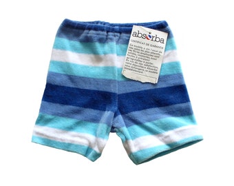 Vintage 70's blue striped velvet terrycloth shorts - French NOS - Size 6 months