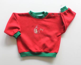 Rood-groen jersey sweatshirt uit de jaren 80 - Nieuw, ongebruikt - Maat 6 maanden