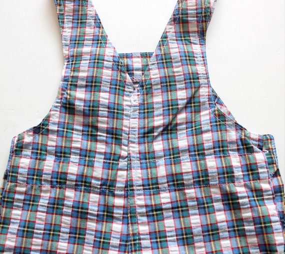 VINTAGE 80's checkered cotton short dungarees - F… - image 4