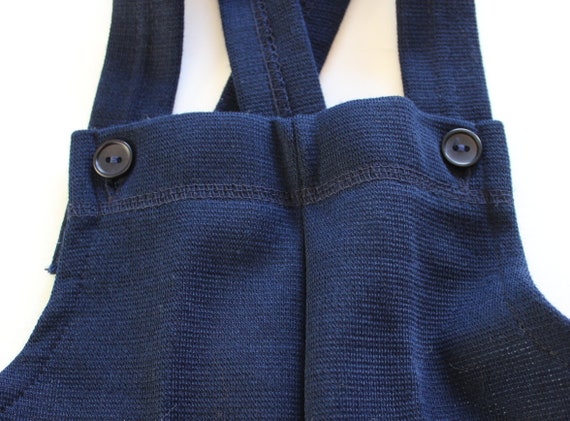 Vintage 1970/80's navy blue jersey short dungaree… - image 2