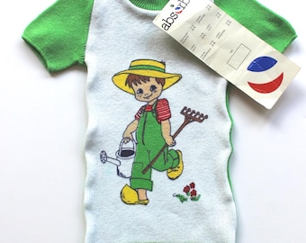 Camiseta de manga corta Absorba de los años 70 - Nueva, sin usar - Talla 6 meses