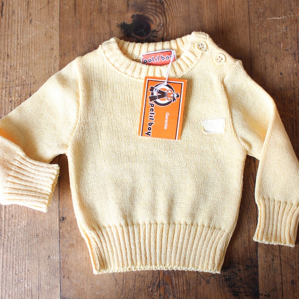 Pull jaune clair des années 70 - Stock ancien neuf - Taille 3 mois