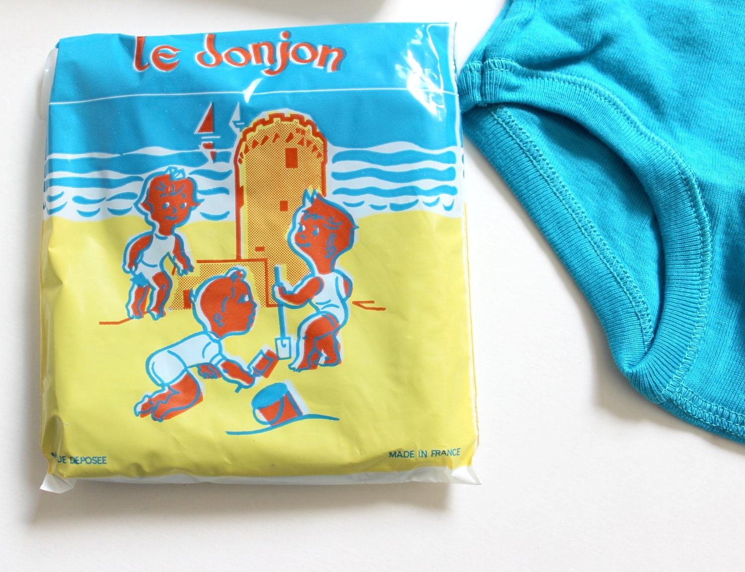 FRENCH Vintage 60/70's Turquoise Jersey Boy Underwear New Old Stock Size 6  Years 